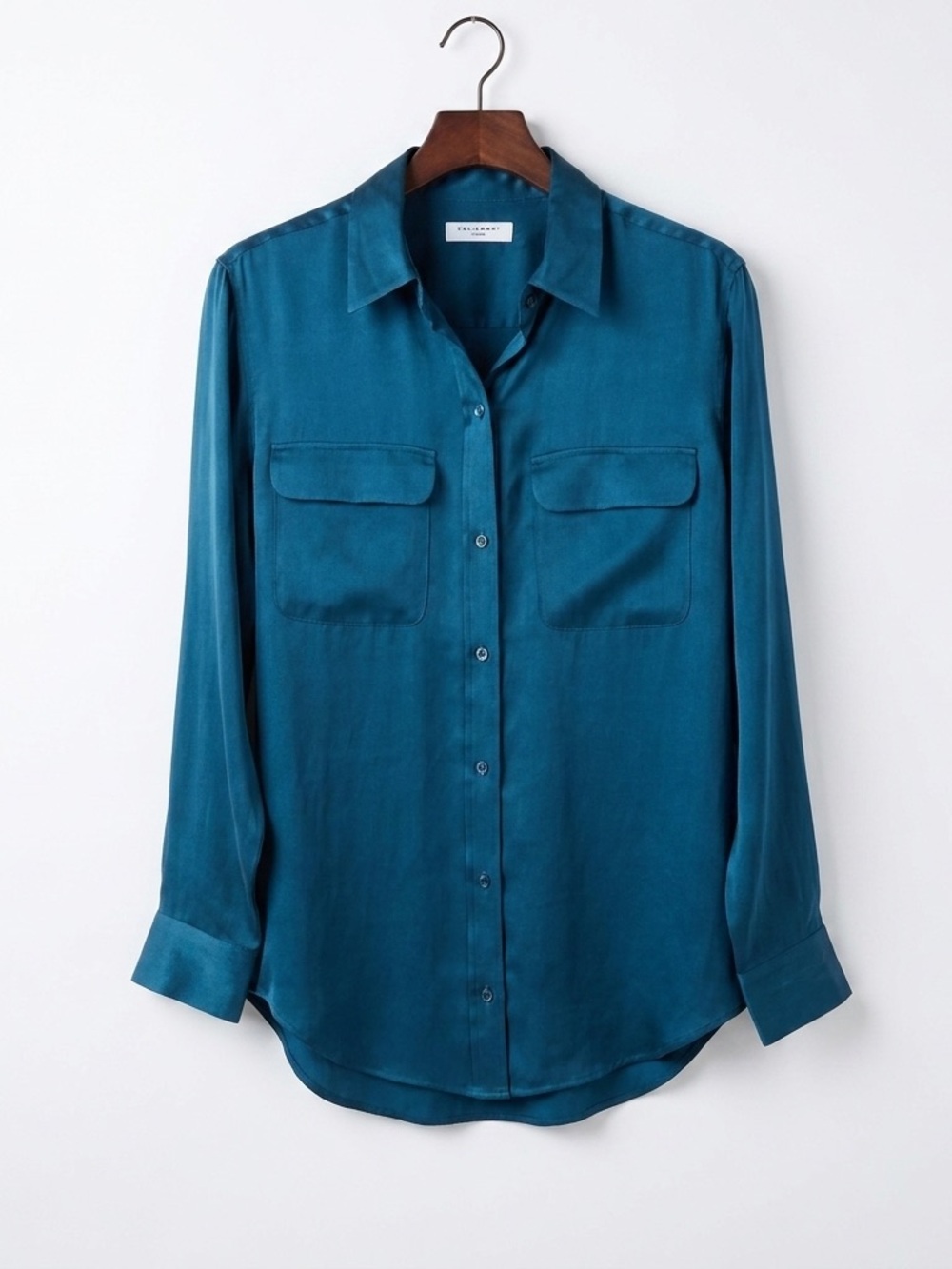Equipment Femme‎ 100% Silk Slim Button Down Shirt Teal Blue Quiet Luxury